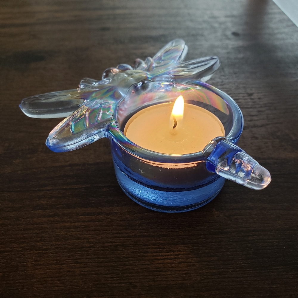 Glass Dragonfly Tea Light Holder